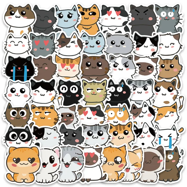 10/50PCS Kawaii Cat Cartoon Sticker Cute Animal Decals Kids Toys DIY ...