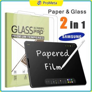 Pelindung Skrin Kaca Terbaja 2 Dalam 1 PaperLike 2 in 1 PaperLike Tempered Glass Screen Protector For Samsung Galaxy Tab S7+ S8+ S9+12.4 " S9 FE Plus S8 ultra Matte Film