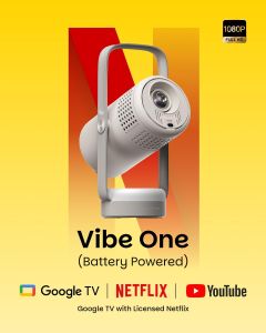 XGIMI Vibe One Battery Powered Portable 1080P Projector｜Licensed Google TV Netflix JBL Sound Auto Focus & Keystone 160° Built-in Stand Bedroom Backyard Outdoor Mini Projector(Cloud Ash)