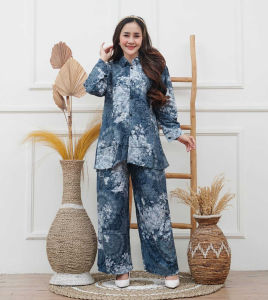 Baju Satu Set tidur Wanita Motif Baru Kain Rayon Lengan Panjang Kekinian TERBARU