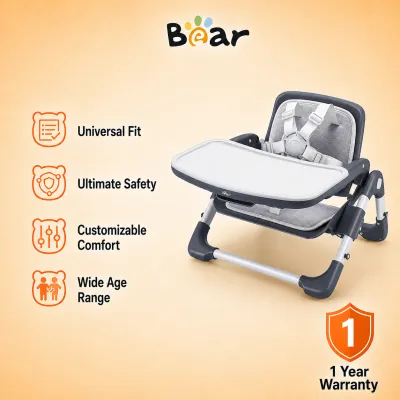 Bear Baby Booster Seat and Feeding Chair 2-in-1 Portable Travel High Chair with Adjustable Tray for Toddlers