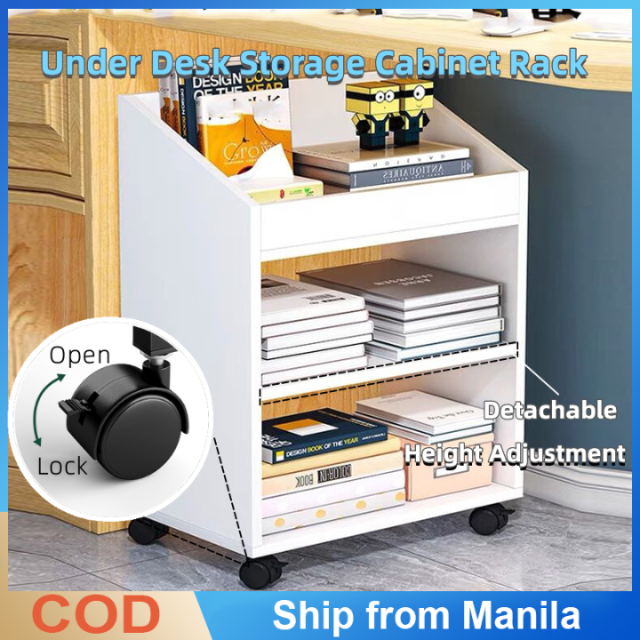 Under Desk Storage Rack Tray Organizer with Wheel File Storage