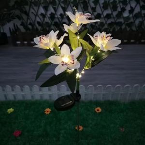 MIRELAE Đèn LED Đèn chiếu sáng sân vườn Solar Orchid Trang trí sân vườn Ánh sáng đất Đèn hoa nhân tạo Thiết Kế Hoa Lan Đèn trang trí sân cỏ Tiệc cưới