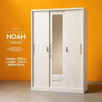 NOAH | Full Steel Sliding 3-DOOR Wardrobe in Matte White by Leapify Steel | Waterproof & Heavy Duty