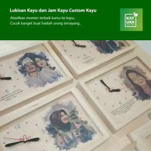 Hadiah Kado lukisan kayu dan jam kayu custom 22X22 BESAR