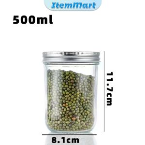 ItemMart Sealed Glass Jar Kitchen Storage With Lid Pickle Bottle Jam Bottles 100ml-500ml