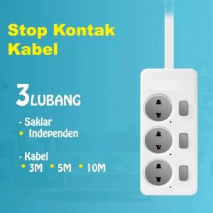 Mikotek Stop Kontak Kabel Switch On Off Colokan Listrik 3 Lubang 3 Meter -YS