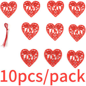 (10 pcs/pack) 8*8cm Valentines Day Love Hollow Decoration Small Pendant Wooden Festival Wedding Party Window Prop Decorations DIY