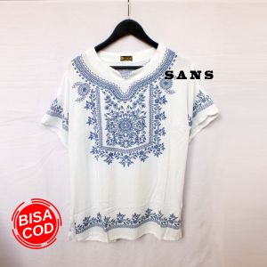 Baju etnik batik bangkok premium putih pria dan wanita - kaos bali adem - baju pantai terbaru