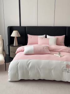 Light Luxury Embroidered Bedding Set Four-Piece Set All-Season Washable Cotton Bed Sheet Duvet Cover Nordic Style Dormitory Duvet Cover Three-Piece Set LZD