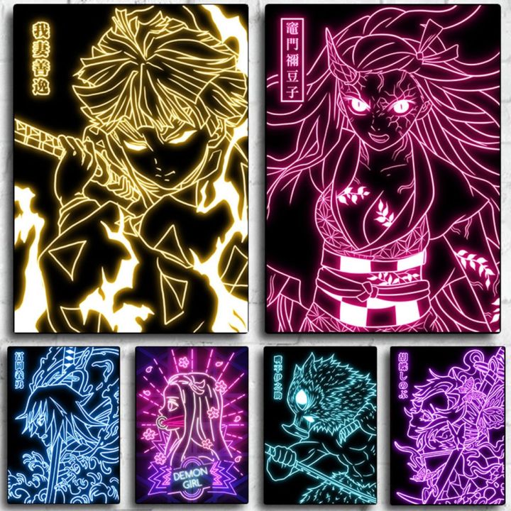 Neon Style Demon Slayer Poster Print Japan Anime Zenitsu Agatsuma ...