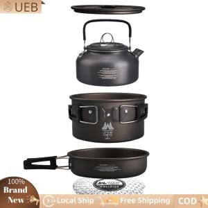 [Ueb Flagship Shop]ชุด 3PCS/ชุดเครื่องครัวพกพาพร้อม Kettle Water Kettle ชุดอุปกรณ์ทำอาหารอลูมิเนียมอัลลอยด์สำหรับการตั้งแคมป์ตกปลากลางแจ้ง