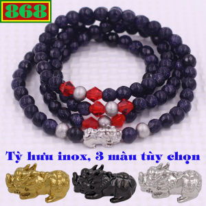 Vòng chuỗi 108 hạt đá lam sa cắt giác charm tỳ hưu inox - hạt 6 ly 8 ly vòng chuỗi niệm Phật