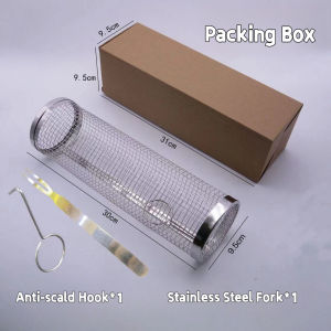 Stainless Steel Rolling Grill Basket Cylinder BBQ Mesh Rack Portable Outdoor Camping Barbecue Accessories for Fish Vegetables French Fries