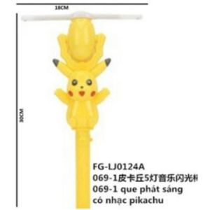 Đồ chơi Cây quay Pikachu: Có đèn led phát sáng có nhạc hát vui nhộn đầu que có thể bẻ ra trước hoặc sau. Kích thước que: D30 x R18(cm)