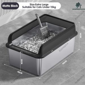 New Stainless Steel Cat Litter Box 60x40x30cm Extra Large Cat Litter Box with Cat Litter Scoop for Cats no more 15kg