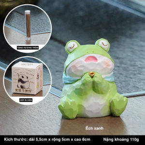 Bộ decor gấu trúc ếch xanh kết hợp cùng bình thuỷ sinh thu hút tài lộc cầu bình an trang trí bàn làm việc