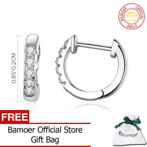 BAMOER Genuine 925 Sterling Silver Round Circle Hoop Earrings for Women Silver Color Earrings Sterling Silver Jewelry Gift SCE498