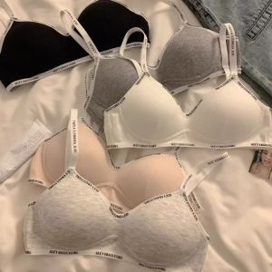 XINSU38 Close-fitting Wireless Deep V Bra Shockproof Letter Brassiere for Women Fashion Gathered Breasts Push Up Underwear Girls Ladies