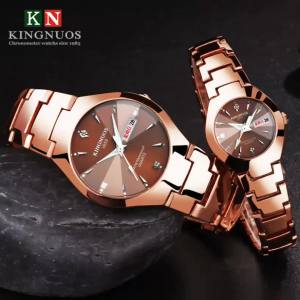 Automatic Quartz Non-Mechanical Tungsten Steel Color Steel Band Couple Watch Luminous Calendar Men and Women Waterproof Student Watch ♢X1123