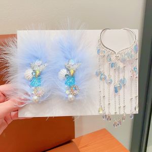 High Quality Childrens Feather Hair Clip Princess Fairy Tassel Ear Hanging 儿童羽毛头饰流苏耳挂