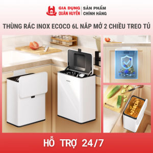 Thùng rác inox ECOCO 6L nắp mở 2 chiều chuyên dụng treo tủ bếp nhà vệ sinh chống mùi thế hệ mới tặng miếng dán 25148