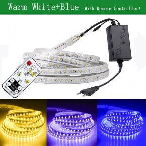 Pemedor 3Colors LED Strip Light Waterproof 220V SMD5730 w/ Plug 120 LEDs/M Smart Remote Control Dimming Super Bright Flexible Light For Indoor Outdoor Lighting Suitable for store decoration