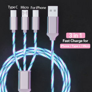 3 IN 1 Glowing LED Light Phone Charger Luminous USB Type C Cable For Xiaomi Iphone Samsung Phone Accessories Fast Charging Cord