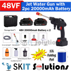 【SKIT】20000mah 48VF/30000mah 88VF/50000mah 128VF Cordless High Pressure Water Jet Spray Gun Washer Sprayer FREE 13L Folding Pail Portable Wireless Foam Launcher Cleaner Washing Machine for Car Snow Wash Auto Home Bathroom Toilet Garden Aircon Cleaning