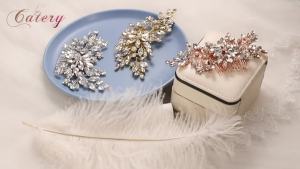Catery Flower Crystal Bride Wedding Hair Comb Hair Accessories with Pearl Bridal Side Combs Headpiece for Women (Gold)