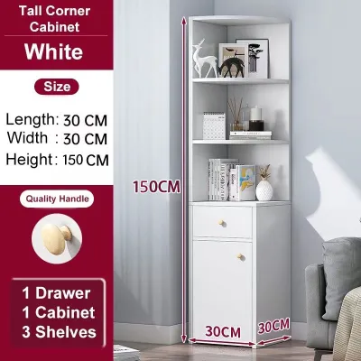 Greenest Corner Cabinet Wooden Corner Storage Stands Display Rack Bookshelf Bookcase with Drawer for Bedroom Living Room