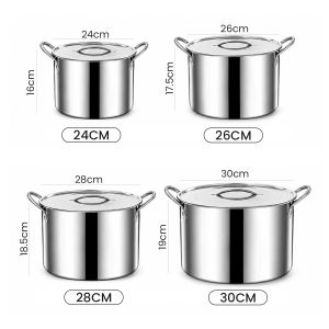 Nipiin 24-30cm Stainless Steel Soup Pot Large Capacity Stock Pot Durable Cookware for Soup Stew & Boiling