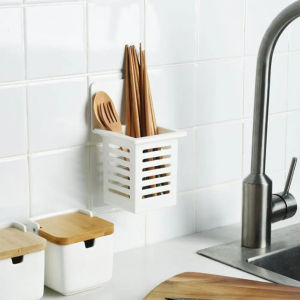 3Pcs Kitchen Chopsticks Spoon Drain Basket Self-adhesive Bathroom Makeup Toothpaste Toothbrush Holder Storage Rack