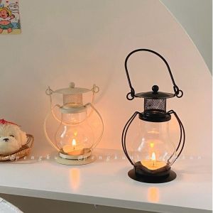 Ins style simple retro wrought iron small lantern home decoration kerosene lamp candle holder