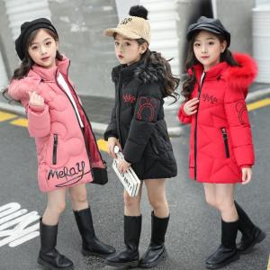 Winter Warm Coat For Girls Solid Children Down Jackets Thick Duck Down Kids Outerwear For Cold Fur Hooded Teens Overcoat