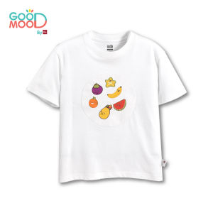 Good Mood by bsc เสื้อยืดคอกลม แขนสั้น สีขาว + PATCHES ลายผลไม้ 6 ชิ้น สำหรับเด็กอายุ 2-9 ปี ผ้าคอตตอน