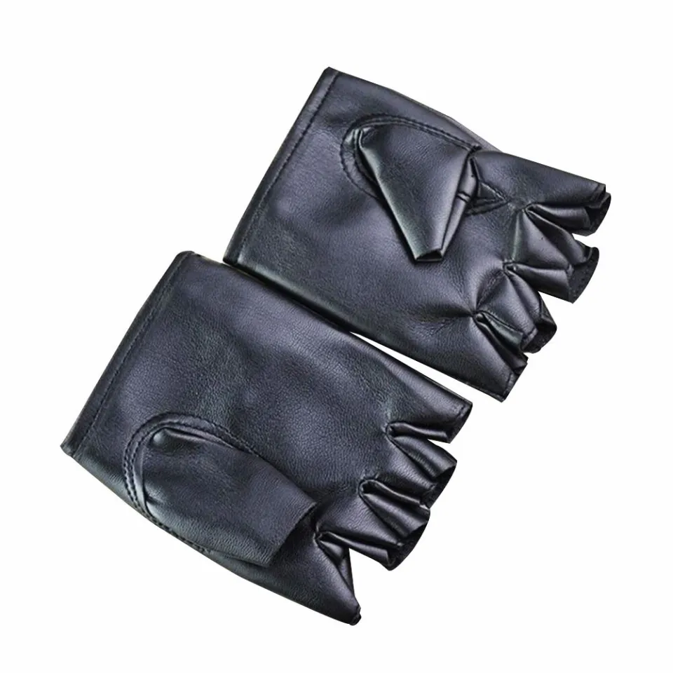 Ready Stock-Unisex Gloves Black Leather Fingerless Gloves Solid Female Half  Finger Driving Women Men Fashion haulage motor Punk Gloves
