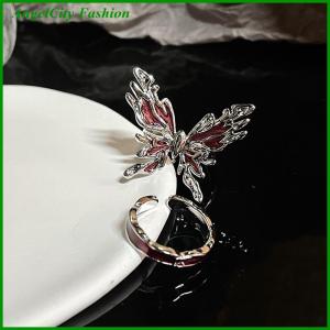 AngelCity Fashion Store Punk Gothic Red Butterfly Ring Vintage Light Luxury Opening Adjustable Finger Ring French Style Personalised Party Jewelry Gift