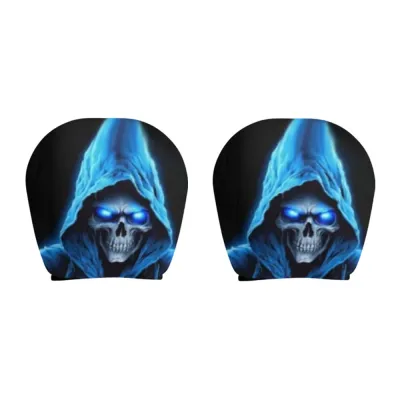 GHS 2Pcs ยืดหยุ่น ปลอกหุ้มพนักพิงศีรษะรถยนต์ สีดำ การพิมพ์ลายหน้าคนน่ากลัว ที่ป้องกันเบาะรองศีรษะในรถยนต์ สากล ระบายอากาศได้ดี ผ้าคลุมเบาะรถยนต์ ฮาโลวีน
