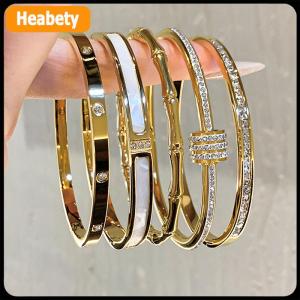 【2-3 days delivery】 High-end 18K Golden Titanium Steel Non-Fade Bracelet Female Plain Ring Zircon Bracelet Light Luxury Niche Bracelet