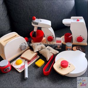 Wooden Kitchen Appliances Playset Kids Role Pretend Play Cooking Toy Early Educational Montessori Toys For Kid