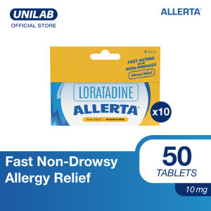 Unilab Allerta 10mg 50 Loratadine Tablets - For Fast Non-Drowsy Relief From Allergy and Its Symptoms