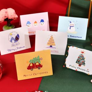 MMLUCK 10pcs Chữ viết tay Thiệp chúc mừng giáng sinh vui vẻ Cảm ơn bạn Thiệp mời Thiệp chúc mừng năm mới Hoạt hình Gấp Thẻ tin nhắn Thiệp mời khách