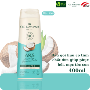Combo dầu Gội Xả hữu cơ Oc Natural tinh chất dừa phục hồi mọc tóc cho tóc hư tổn 400ml - NK Úc