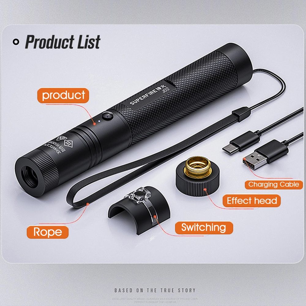 Superfire J02 Green Laser Pointer Usb Rechargeable Aluminum Pen_voghion.com