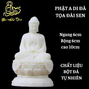 Tượng Phật A Di Đà tọa đài sen chất liệu bột đá cao 10cm hàng thủ công mỹ nghệ nhập khẩu