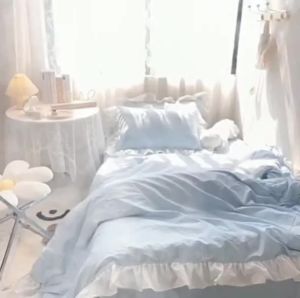 High-Grade Gray Bed Sheet Quilt Cover Ruffled Edge Washed Cotton Quilt Cover Single Double Set Dormitory Three-Piece Set LZD