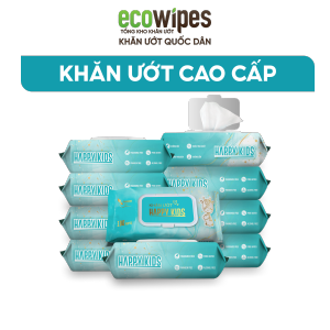 HÀNG CÔNG TY_Thùng 10 gói khăn ướt Happy Kids gói 100 tờ không mùi không parabens dùng cho em bé
