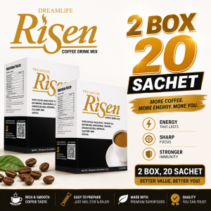 2 box (20 sachet) Dreamlife Risen Coffee Drink Mix- Rich & Smooth Taste - Easy to Prepare - Made with Premium Superfoods - More Coffee More Energy More You - Energy Lasts Sharp Focus Stronger Immunity