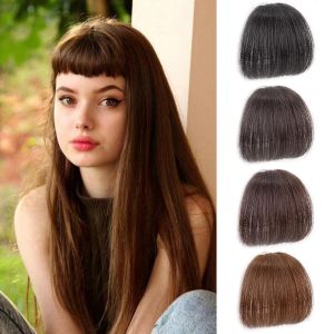 Short Clip on Bangs 100% Real Human Hair French Bangs(Black)    Black Thick Bangs Clip in Straight Neat Bangs Fringe without Temple Hairpiece Hair Extension for Women